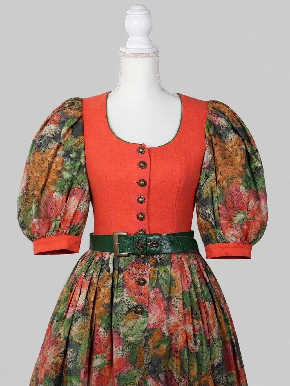 Vinyage Floral Puff-Sleeve Maxi Dress, Cottagecore, Dirndl, Trachten